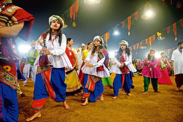 Image of Navratri (People performing Garba in funky outfits)